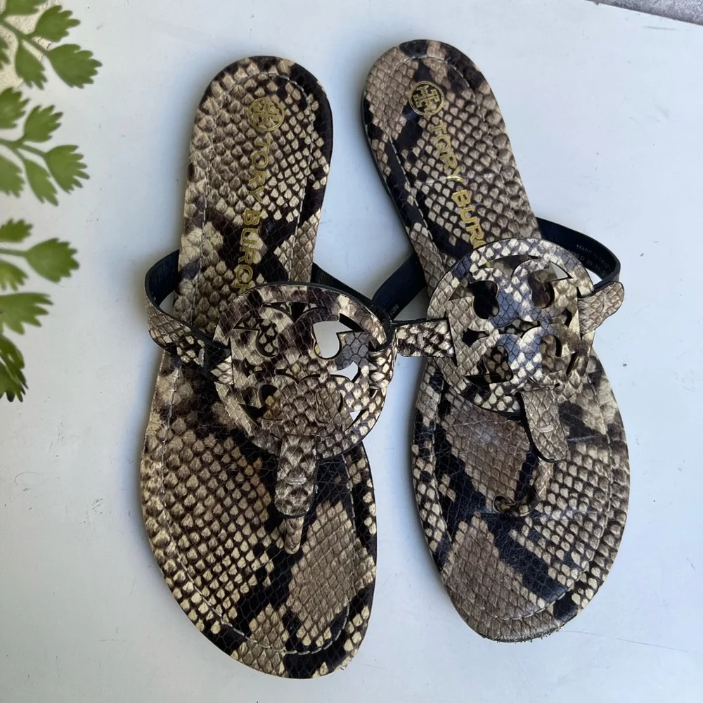 TORY BURCH miller stamped snake print sandals Size 9.5 gently used